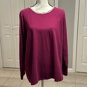 Lands End Long Sleeve Top with Contrast neck